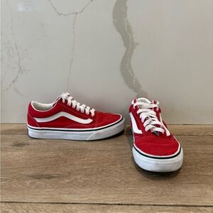 Vans Ladies Red and White Old Skool Sneakers
